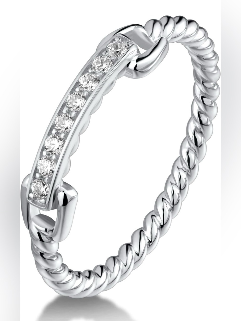 Moissanite 18k White Gold Plated Sterling Silver Rope Band Ring size 8
